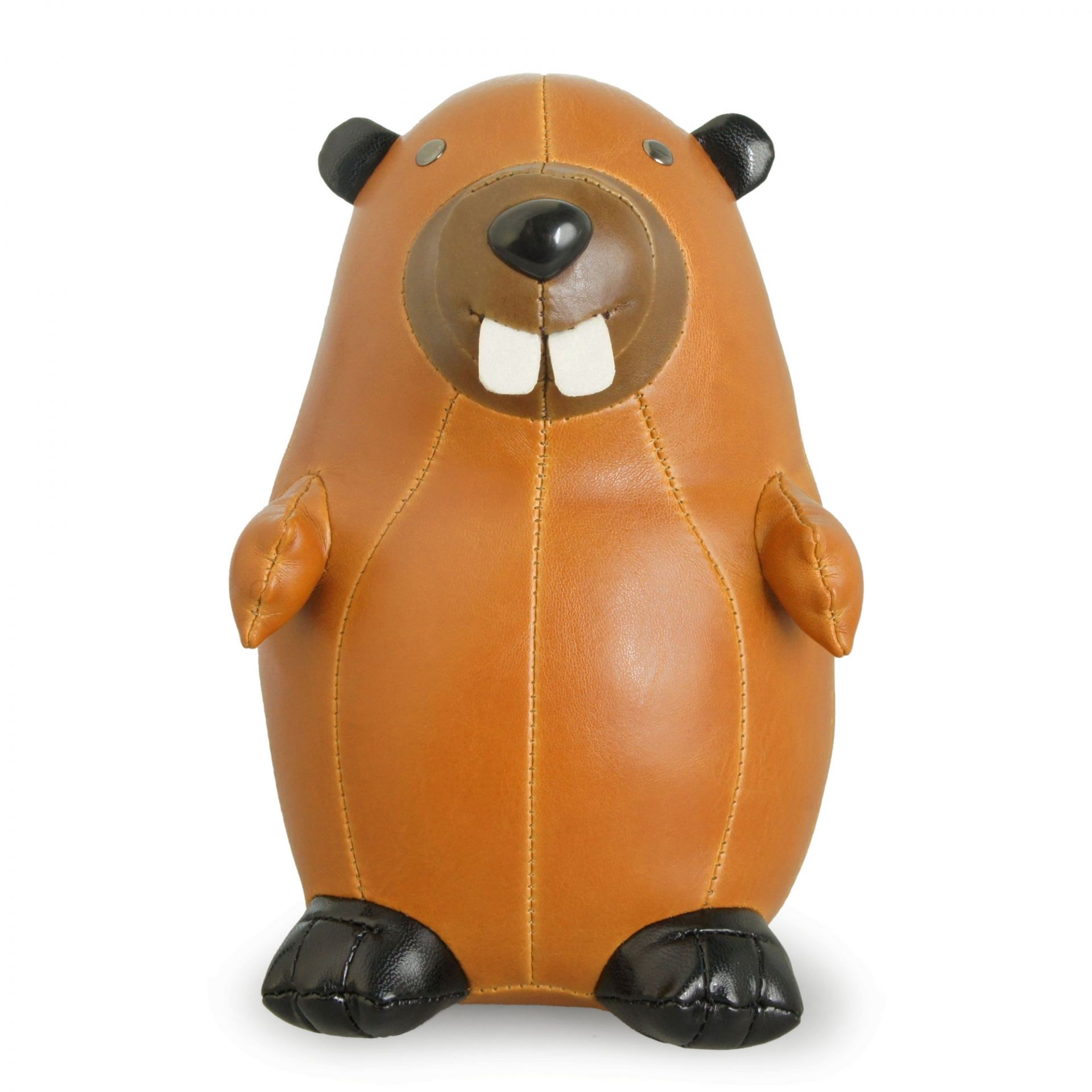 Buchstütze Biber: Tan/braune Züny Buchstütze in Biberform aus Kunstleder, ideal für Kinderzimmer und Bücherregale.